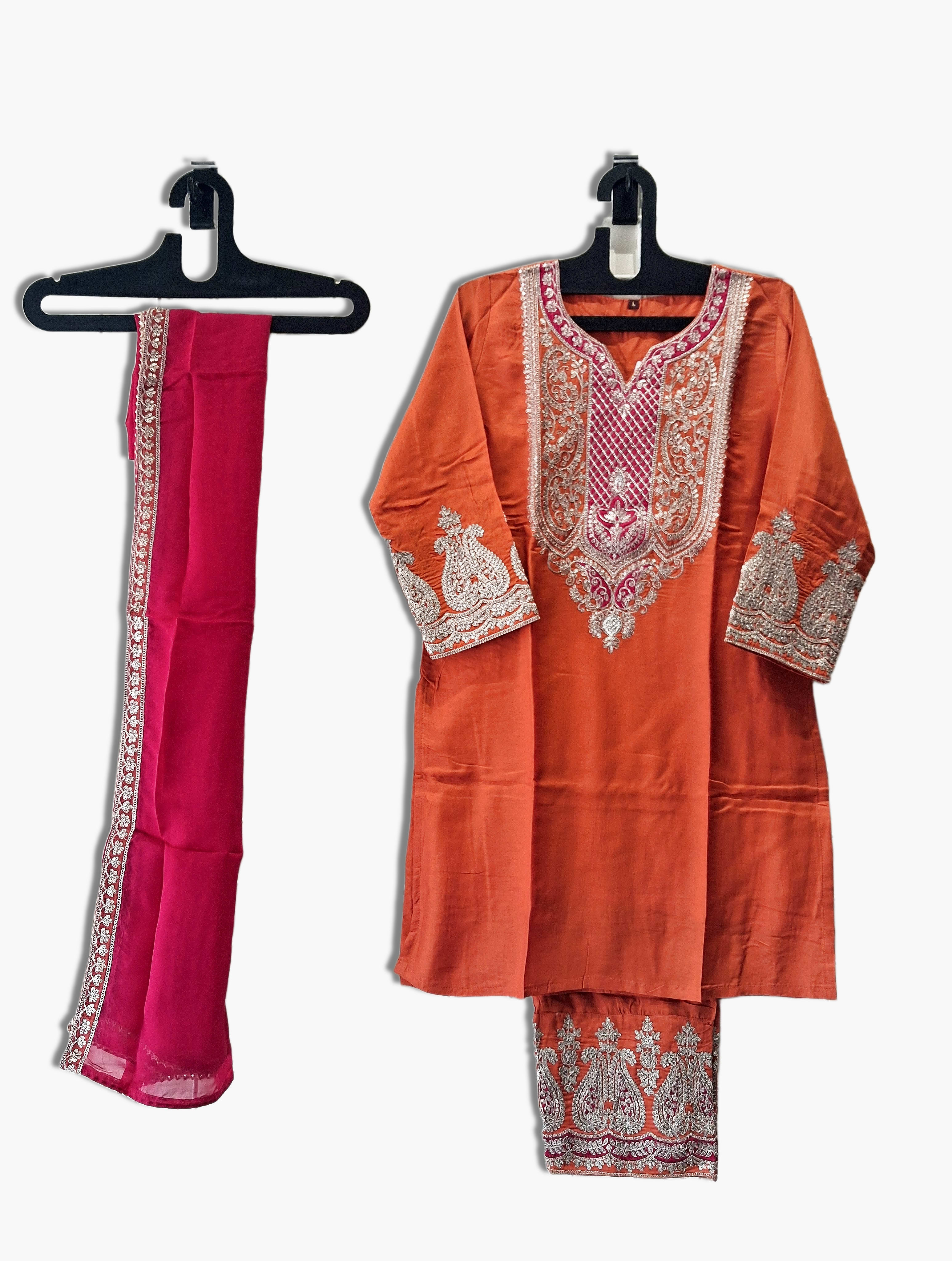 Silk Suit With Afghani Salwar, Size L