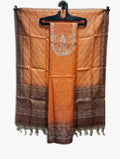 Lenin Silk Unstitched Orange-Brown, Silver Toned, Gota Patti Hand Embroidery