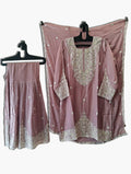 Mauve Chinon Garara Set With Elegant Zari, Bead, Thread, And Sequins Hand Work