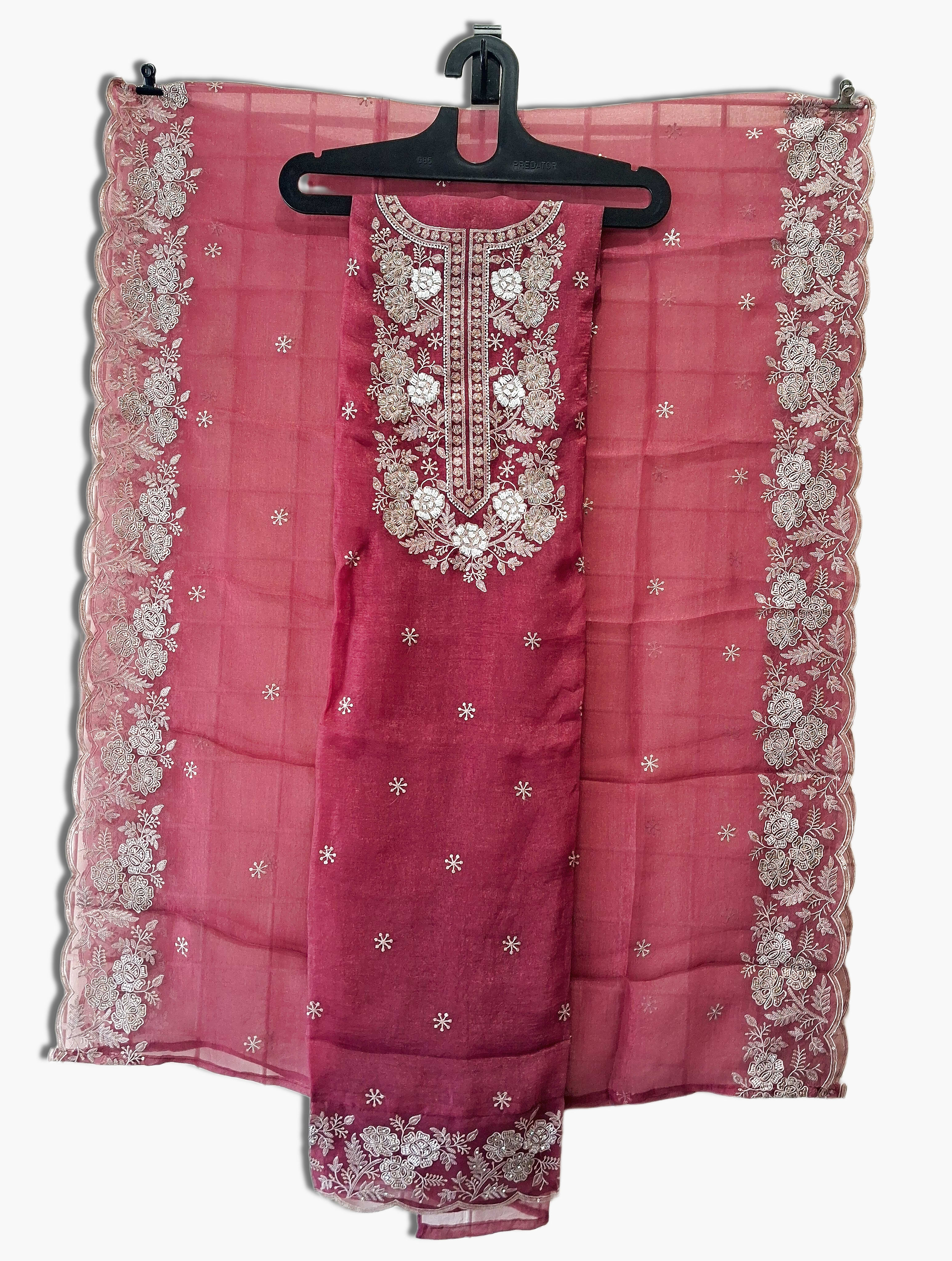 Party Wear Unstitched Tissue Silk Suit