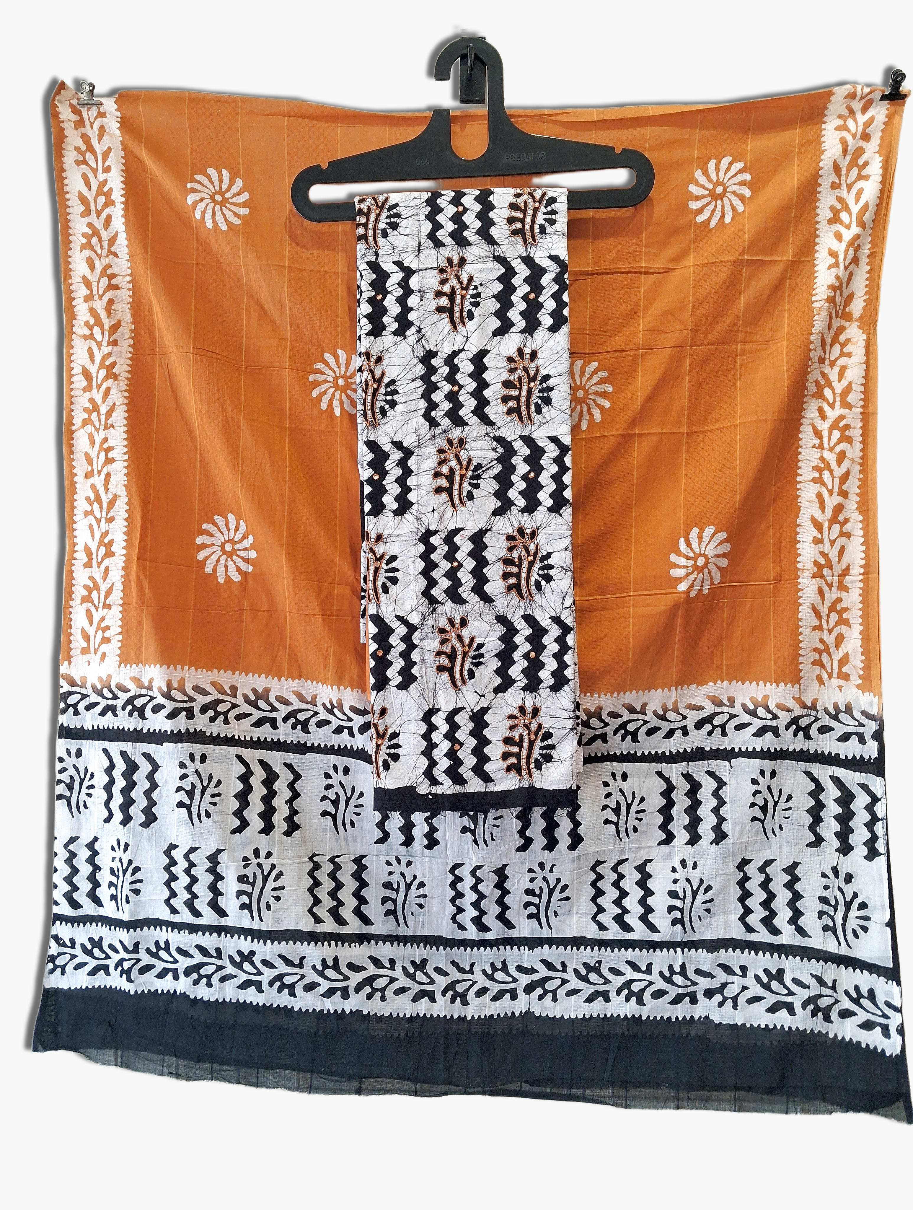 Unstitched Hand Block Suit With Embroidery