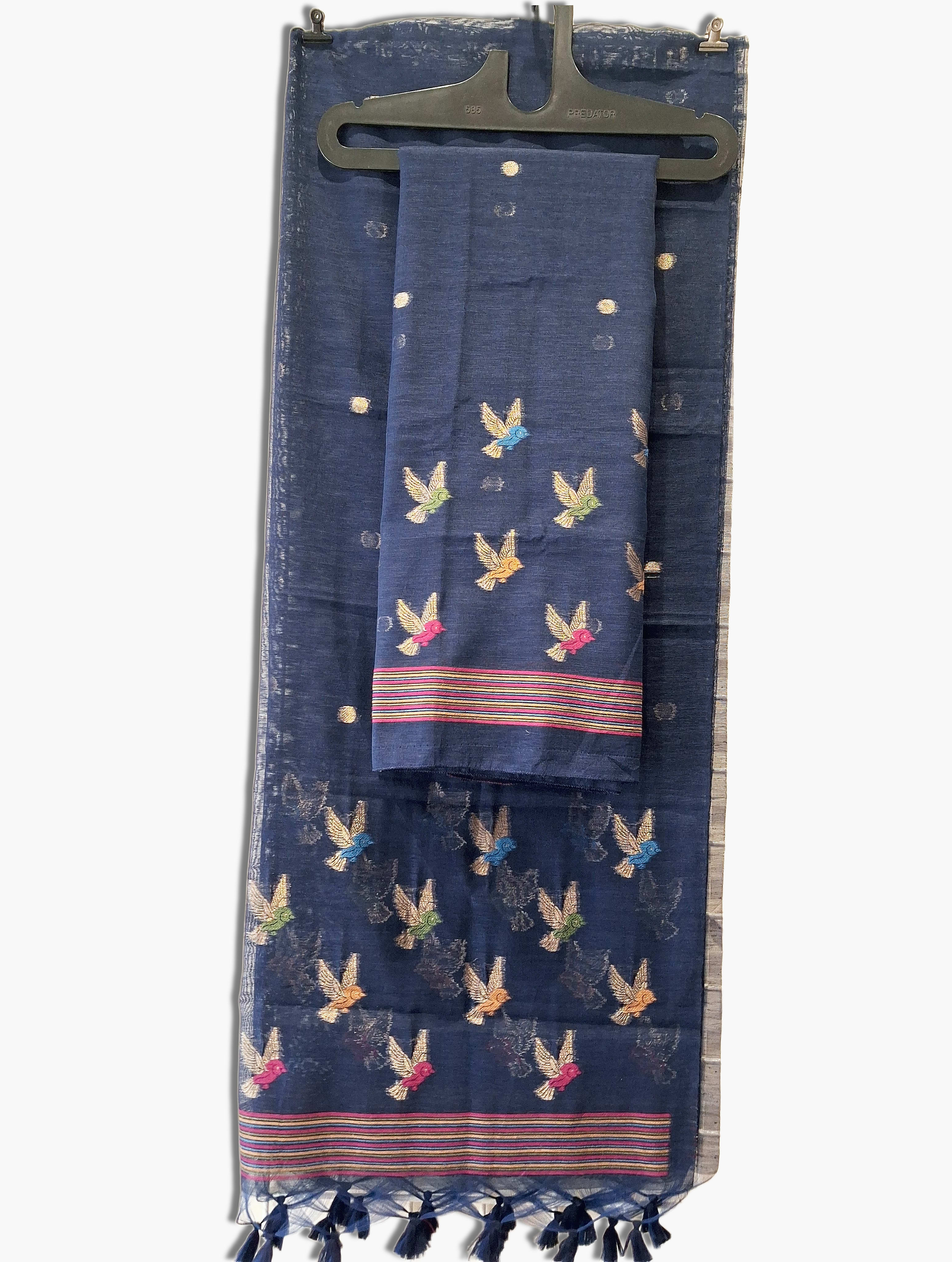 Unstitched Silk Navy Blue Suit