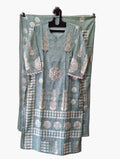 Mint Green Sheer Fabric With Graceful Beads And Thread Embroidery, Size L