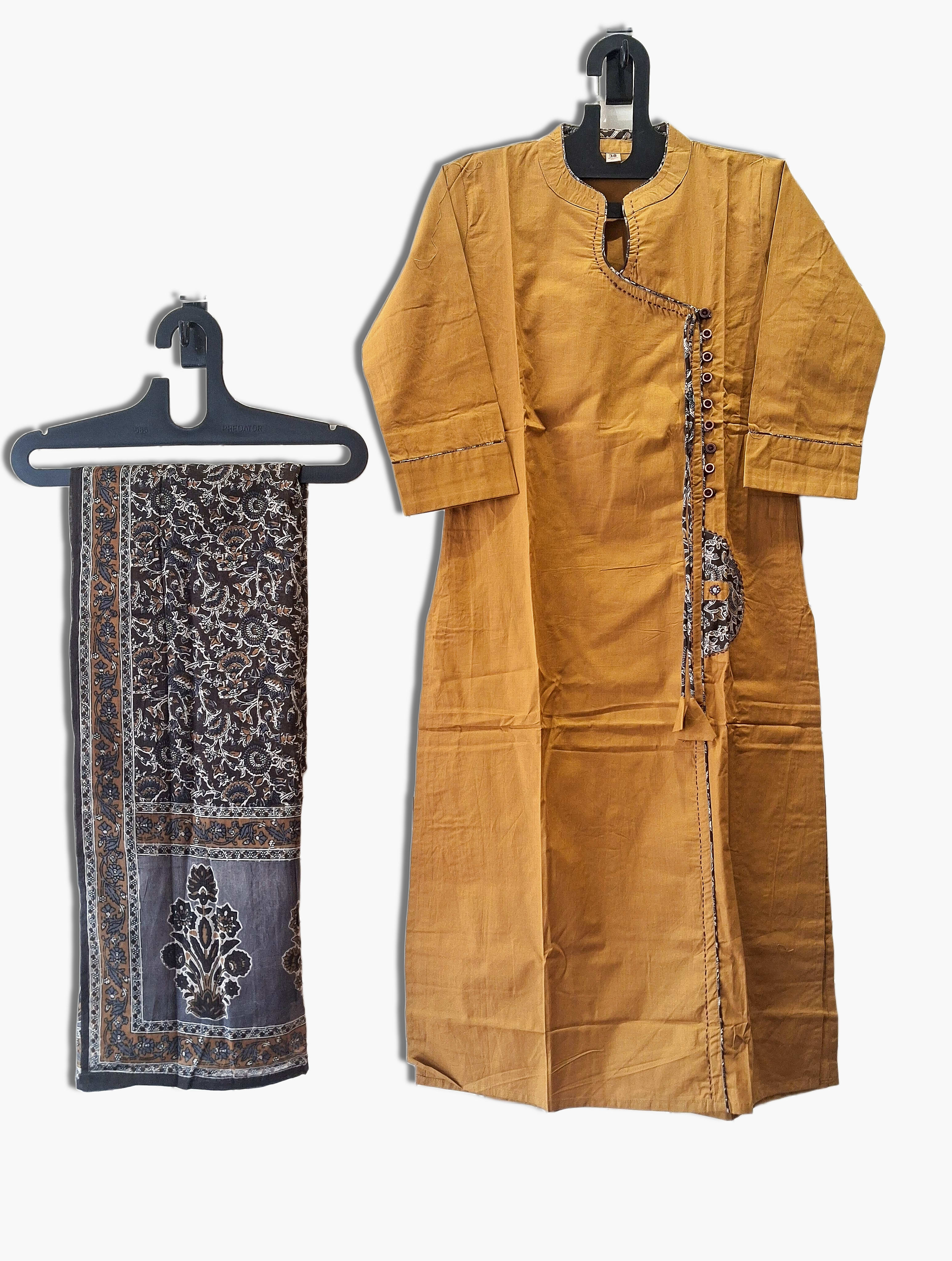Cotton Suit With Kalamkari Dupatta, Size M